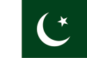 Green field with a white crescent moon and a five-pointed star at center, and a vertical white stripe at the hoist